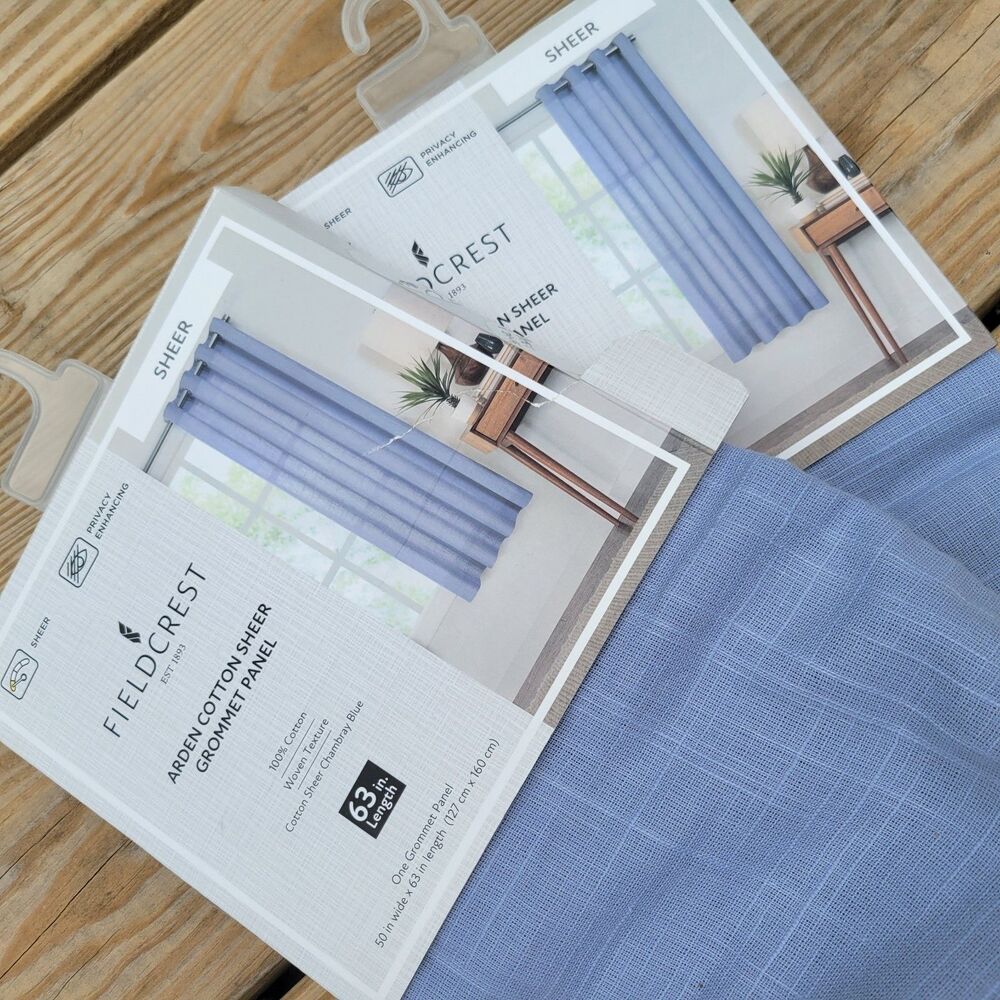 TWO Fieldcrest Arden Cotton Sheer Grommet (ONE) Panel Chambray Blue New